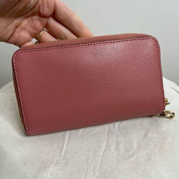Michael Kors Large Zip Around Suede Wallet Rose Pink Gold Detail Clutch Case - Picture 4 of 10